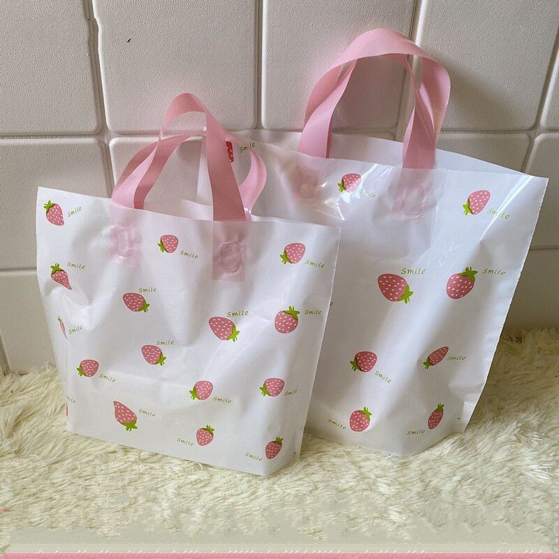【手提袋批發】服裝店袋子手提袋漂亮手拎袋服裝購物禮品塑膠袋草莓款包裝袋子