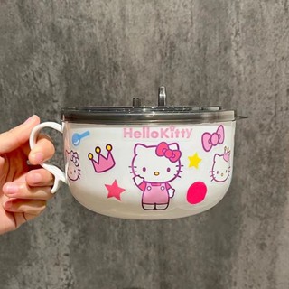不鏽鋼泡麵碗帶蓋卡通學生寢室易洗帶把可瀝水泡麵碗