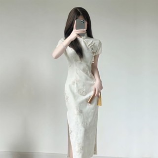 【❤️桃喜Rich現貨】旗袍系列 高品質 小個子 改良版旗袍裙 中式洋裝 收腰中長款 禮裙 新中式 開叉國風 連衣裙