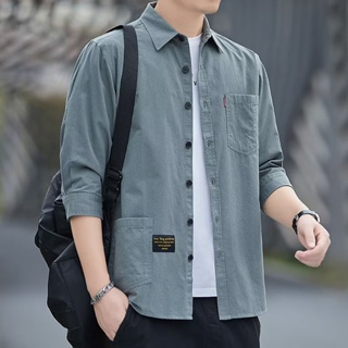 韓版男士流行款式時尚垂墜襯衫大口袋大碼中性長袖襯衫
