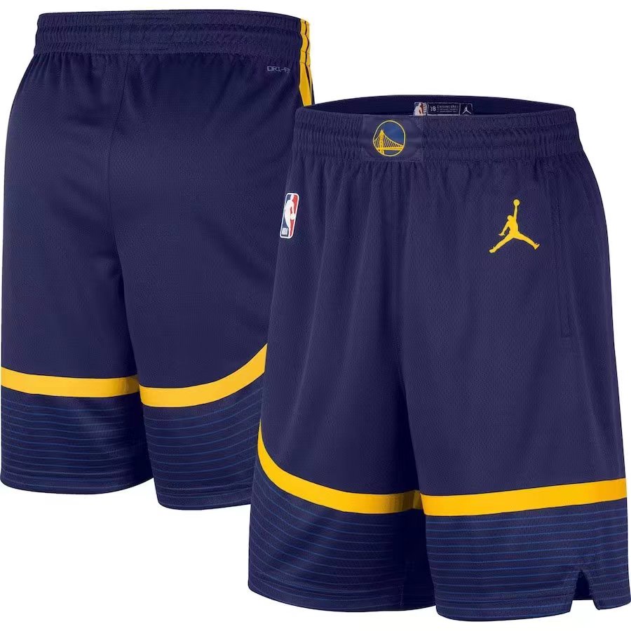 2023 男式全新原創 NBA 金州勇士隊熱壓聲明版 Swingman 球衣短褲海軍藍