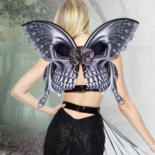 萬聖節新款蝴蝶翅膀飄逸大氣個性骷髏印花派對裝扮