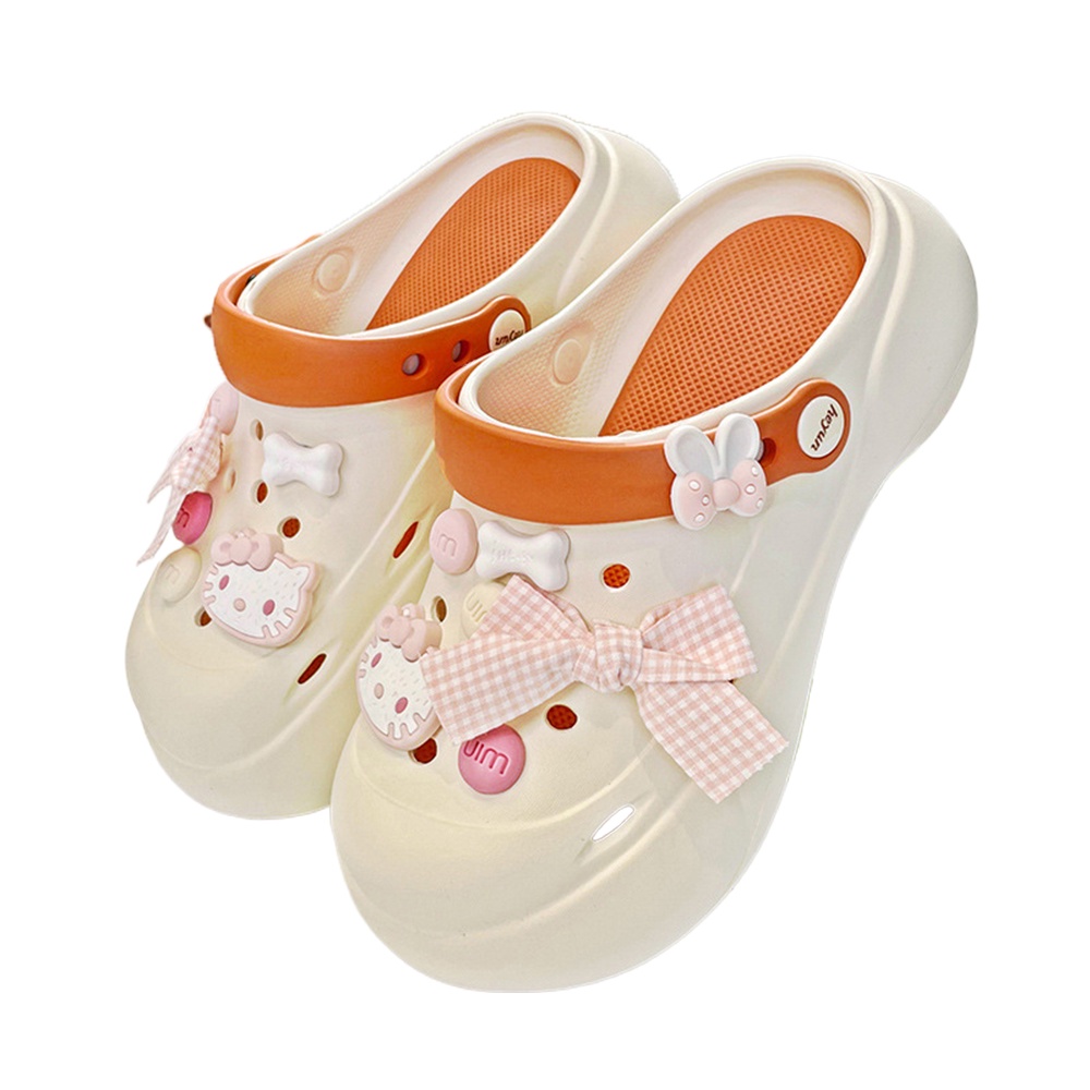 Ayuer 卡通 Hello Kitty 女孩厚底 6CM Elevating Crocs 女式防滑 DIY 涼鞋