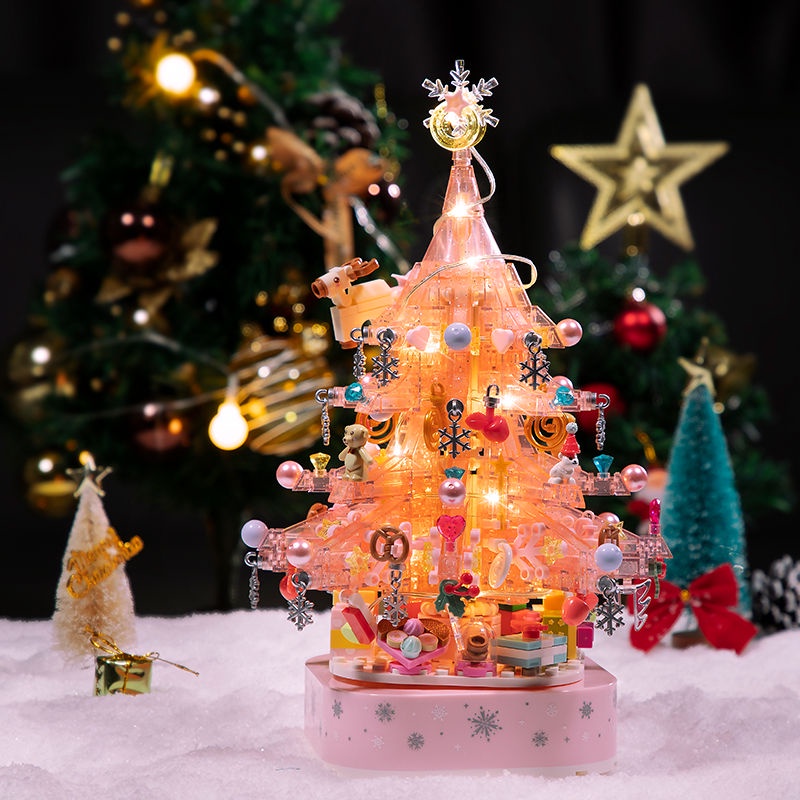 兼容樂高聖誕森寶水晶聖誕樹燈光音樂盒益智積木拚裝聖誕節禮物女