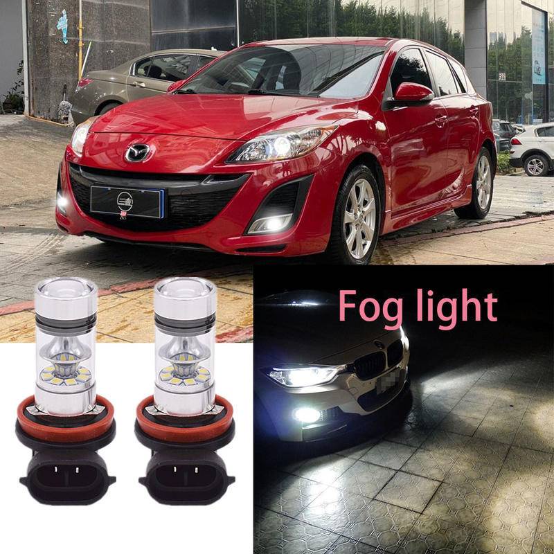 2pcs 霧燈 H11 6000K 白色投影儀 LED 12V 燈泡適用於 MAZDA 3 (BM, BN) 2013-