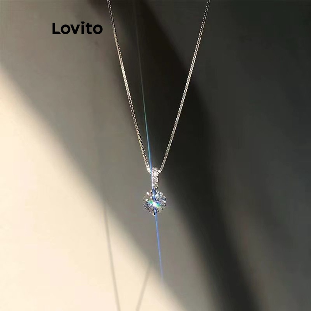 Lovito 女用休閒素色水鑽項鍊 LFA05379 (銀色)