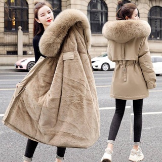 🌲 森林小屋 加絨加厚派克服2023新款羽絨棉服女中長款冬季韓版寬鬆大毛領外套
