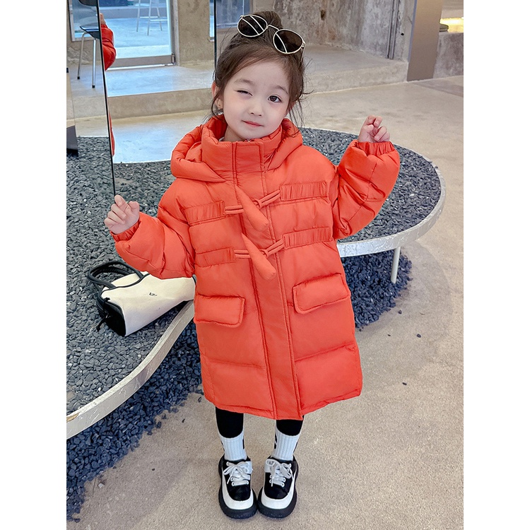 【星星童裝】2024新款兒童羽絨服韓國兒童裝女童冬裝羊角扣素色羽絨服保暖不透風外套全新款項大衣