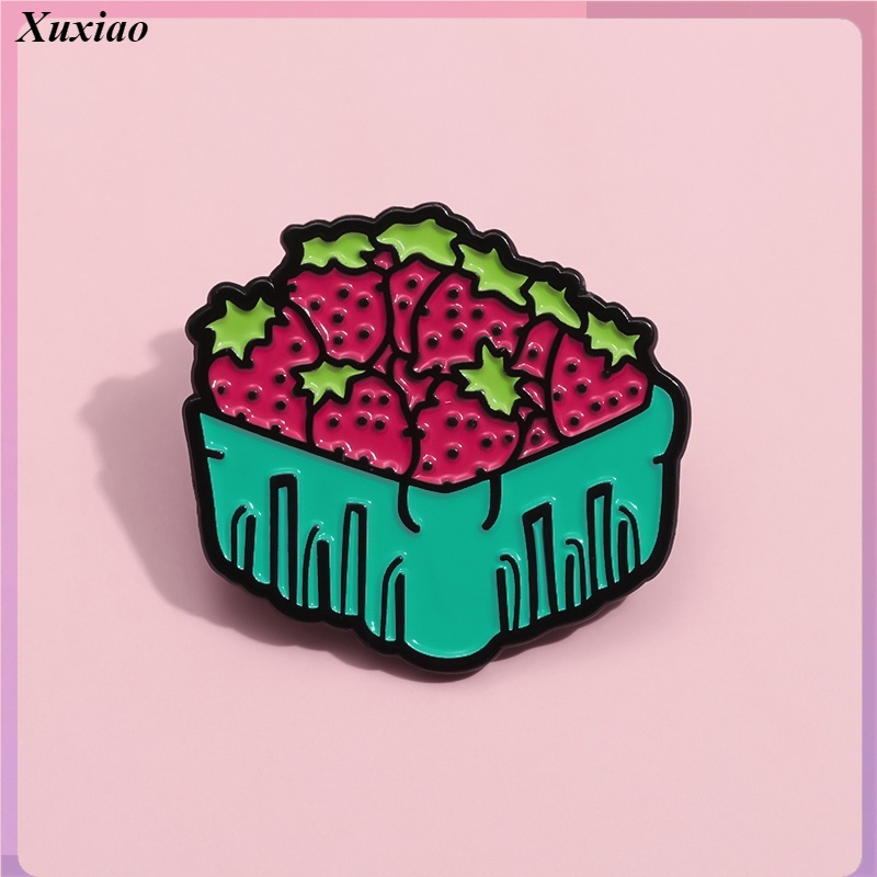 可愛的水果草莓琺瑯別針草莓籃背包徽章金屬徽章送給朋友的禮物