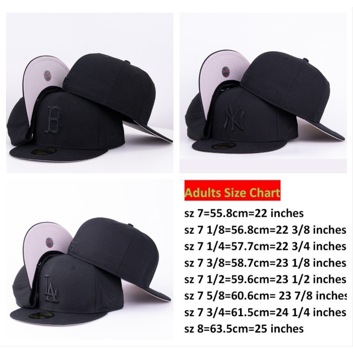 Mlb 59F.I.F.T. 和經典帽純黑色帽子時尚嘻哈骨尺寸男士全字母封閉帽 LA-Baseball