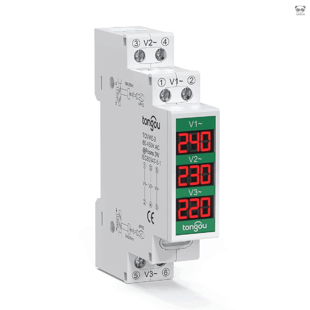 60-450V 數顯儀表 導軌安裝式交流三相電壓表 3LED顯示 實用家用電壓表