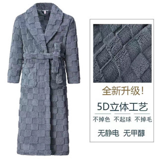 桃園出貨 男款睡袍鞦鼕加厚長款5D提花熊貓絨休閒晨袍保暖珊瑚絨法蘭絨浴袍 限時特賣2