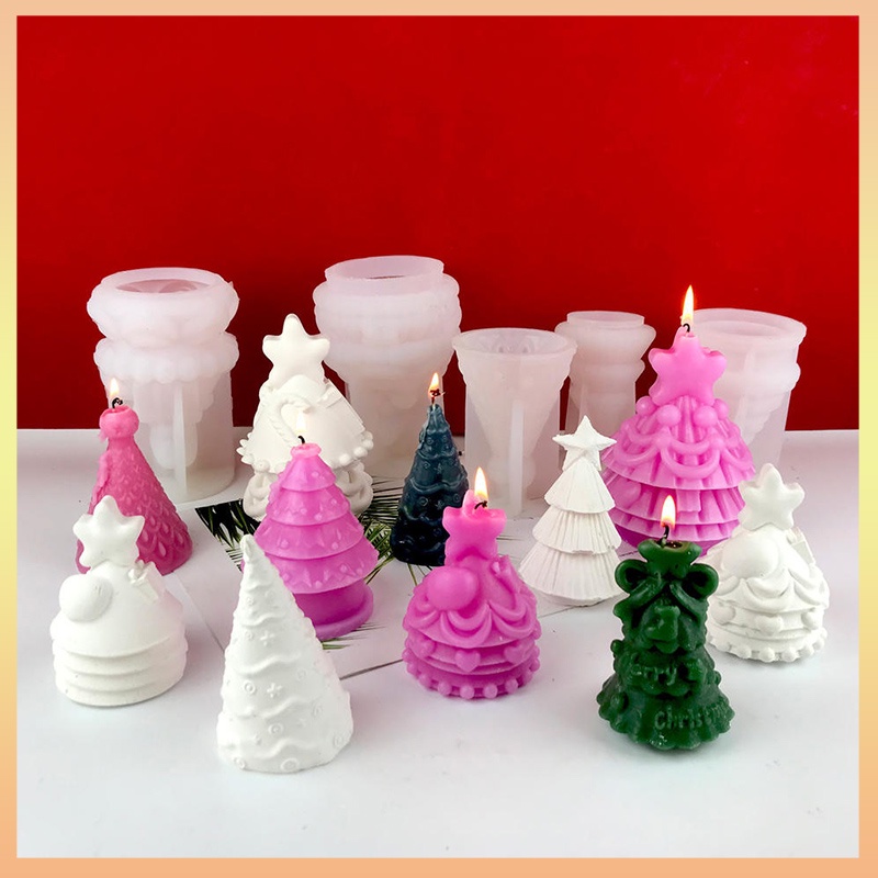 Diy立體蠟燭香薰矽膠模具石膏香薰裝飾模具3d聖誕樹蠟燭