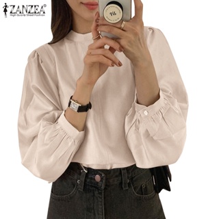 Zanzea 女式韓版日常鈕扣袖口長袖圓領襯衫
