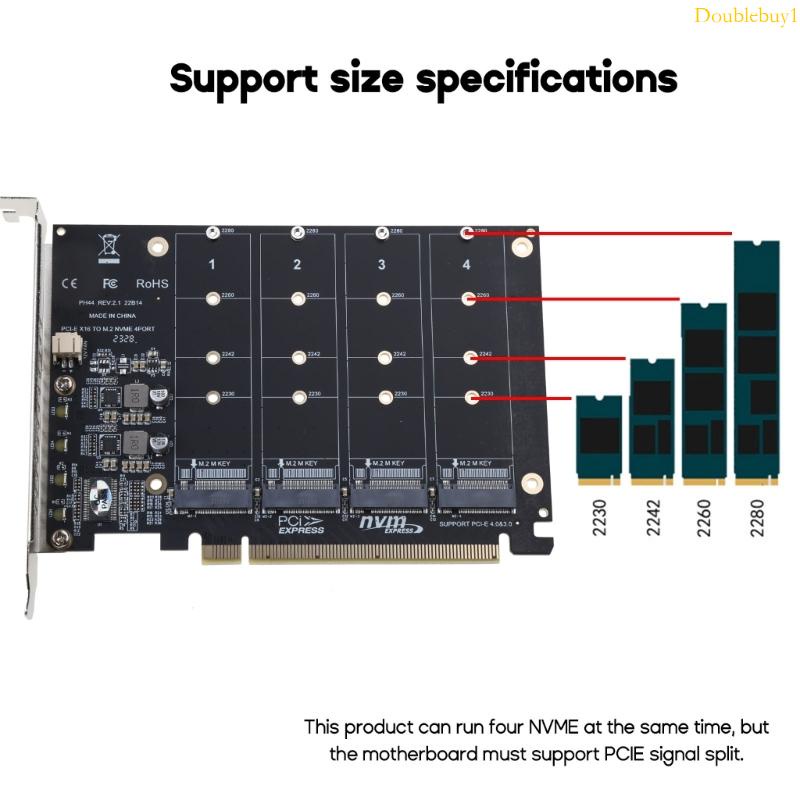 Dou 鋁製散熱器 NVME M2 M-KEY PCI-E X16 陣列擴展卡支持 4 NVME SSD 2230 42