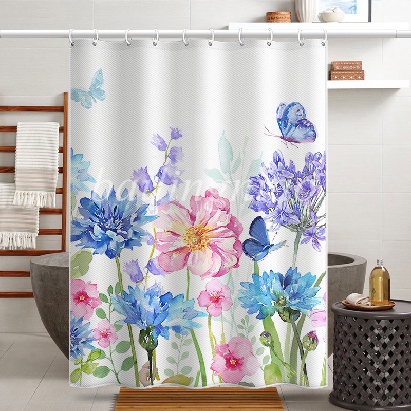多色水彩手繪花朵浴簾加厚防水布現代極簡數位印花
