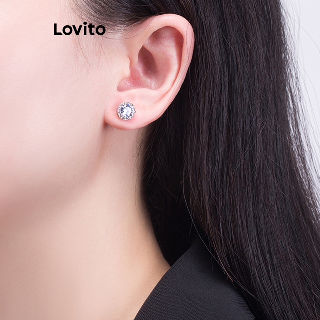 Lovito 女士休閒素色水鑽耳環 LFA01138 (銀色)