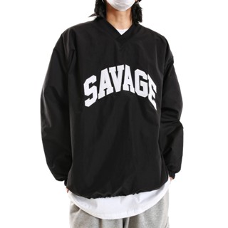 【20ss_select】韓國 SAVAGE 大刺繡 V領風衣 球衣 V領長袖 潮流上衣 單車衣 長袖 上衣 V領 外搭