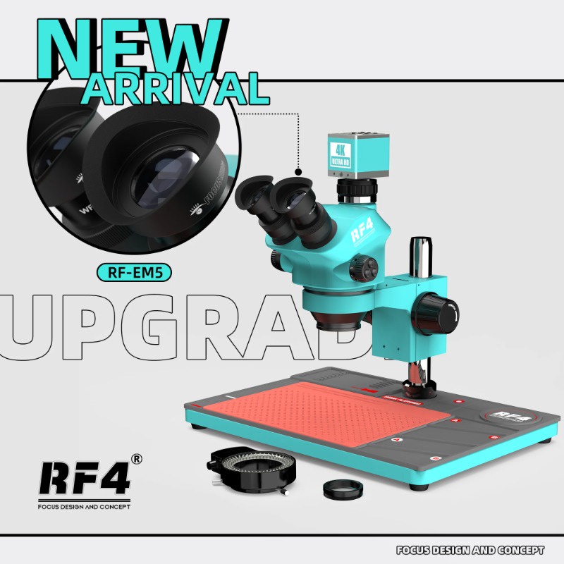 Rf4 7X-50X 4K HDMI 1080P USB 攝像頭模擬焦點焊接電子維修大底座三目變焦立體顯微鏡 RF705
