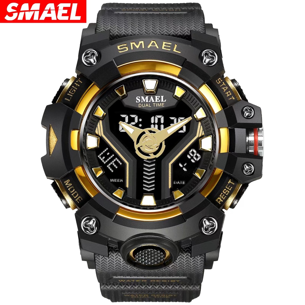 Smael 8075 男士防震 Led 燈手錶軍用品質男士運動手錶男士雙時手錶運動手錶