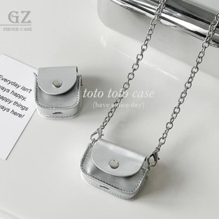 小眾輕奢高級感銀色耳機包 金屬鏈條斜跨 適用Airpods 4 pro耳機套 蘋果3代 Airpods1/2/3/4代