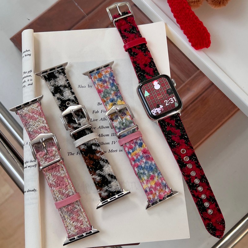 粗毛呢新款皮質錶帶 適用 apple watch 蘋果錶帶 iwatch SE Ultra 1-9代通用 編織時尚錶帶