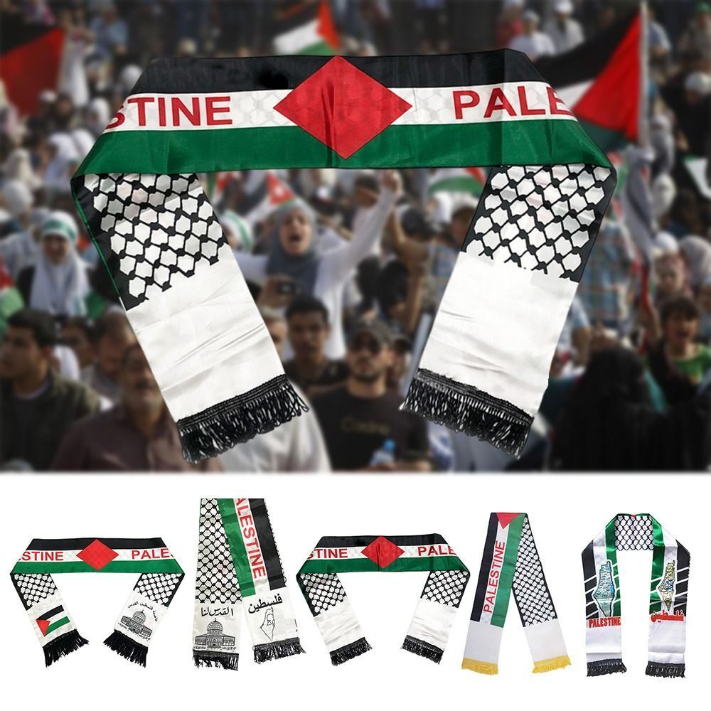 巴勒斯坦國旗定制圍巾巴勒斯坦國慶日 14*130cm 圍巾印花緞面巴勒斯坦國旗圍巾