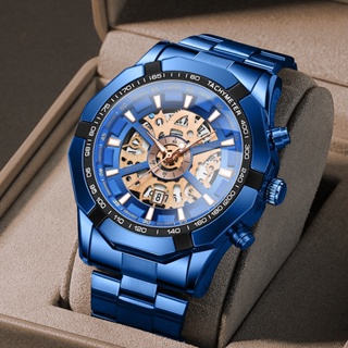 鏤空非機械防水手錶機械錶藍色男士手錶