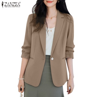 Zanzea 女式韓版七分袖無口袋純色西裝外套