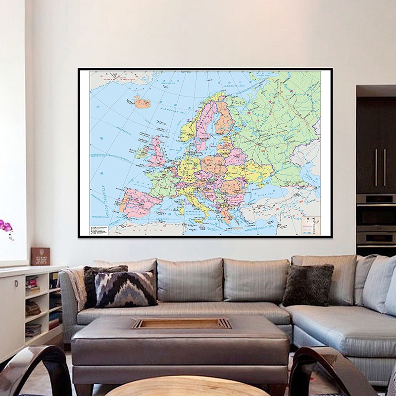 Possbay 可折疊政治分佈歐洲地圖牆海報家庭牆藝術海報裝飾學校旅行用品 - 帆布地圖