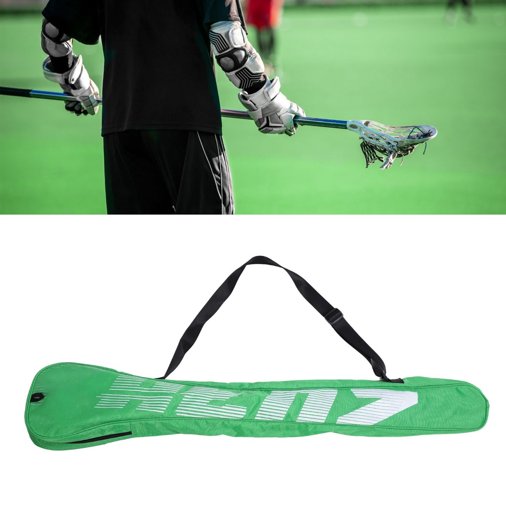 Spr-長曲棍球棒袋綠色可容納 3 支大容量牛津布拉鍊可調節肩帶長曲棍球收納袋