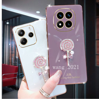 Redmi Note14 14Pro Note 14 Pro + 5G手機殼七彩糖果甜心珍珠水鑽棒棒糖矽膠電鍍軟殼