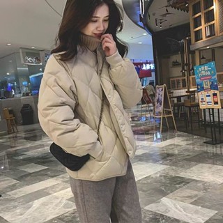 【HOSS】輕薄菱格繭型小款羽絨棉外套 女裝 冬季外套 小個子寬鬆短版棉衣服女