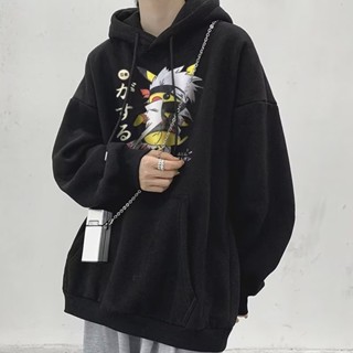 【加大碼 M-8xl】美式創意少女卡通忍者皮卡丘印花超大連帽衫情侶長袖寬鬆連帽衫學生大碼柔軟絲絨連帽衛衣