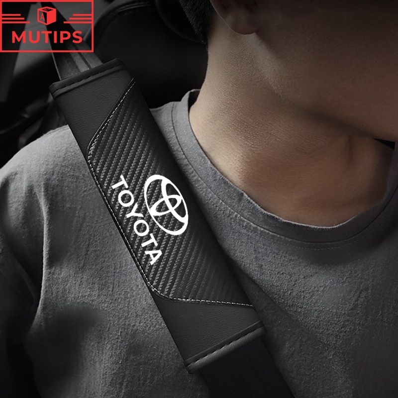 豐田 2 件裝汽車安全帶罩碳纖維皮革肩墊安全保護器適用於 Yaris Corolla Cross bZ4X RAV4 V