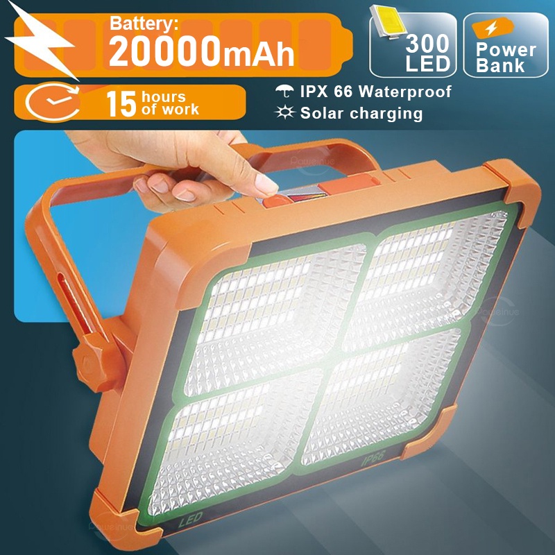 1000w 強大的高太陽能可充電 LED 帳篷燈帶磁鐵 20000mAh 野營燈手電筒移動電源維修應急燈