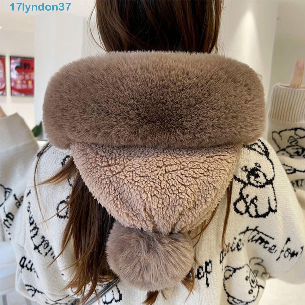 LYNDONB帽子衣領頭骨帽戶外取暖器加厚純色毛絨圍兜頸部溫暖防風長毛絨帽子