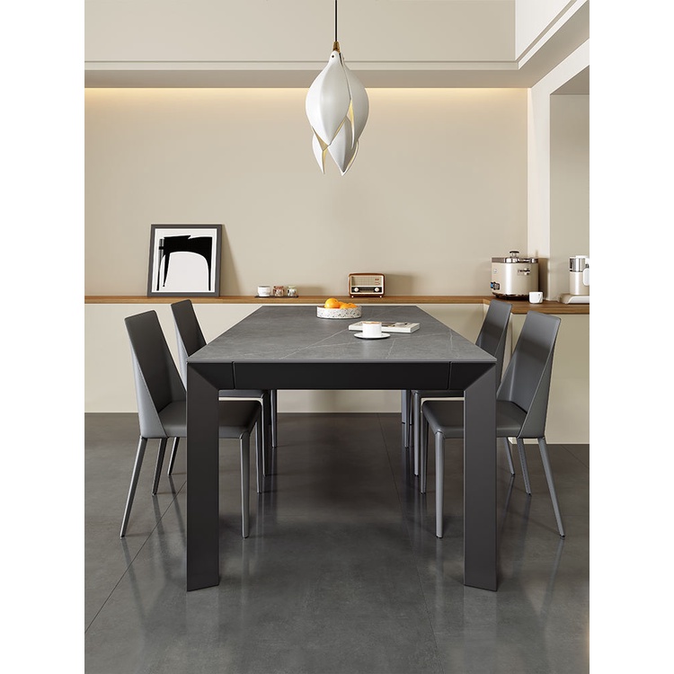 【工廠直銷-免運】 義式極簡岩板餐桌椅鋁合金長方形法式黑色餐桌小戶型家用飯桌
