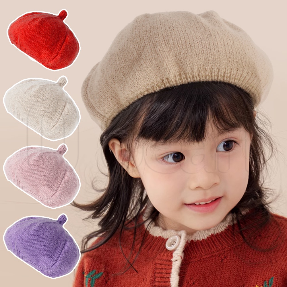 兒童時尚秋冬藝術家畫家帽/兒童復古軟毛針織貝雷帽/寶寶可愛純色戶外保暖帽/女孩精緻舒適保暖帽