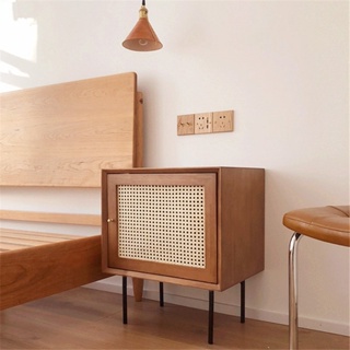 『MOKA®摩卡』簡約現代實木床頭櫃小戶型北歐藤編創意沙發邊幾櫃日式卧室收納櫃