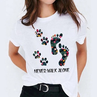 可愛的狗爪花花卉卡通圖案 T 恤 Camisas Fit Body 韓國全新