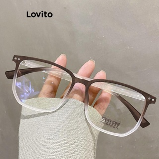 Lovito 女士休閒素色漸變木紋方形防藍光眼鏡 LFA07302 (咖啡色)