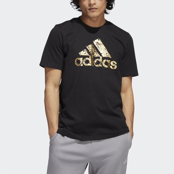 Adidas M Foil Bos G T HK9157 男 短袖上衣 T恤 運動 訓練 休閒 棉質 亞洲版 黑 金