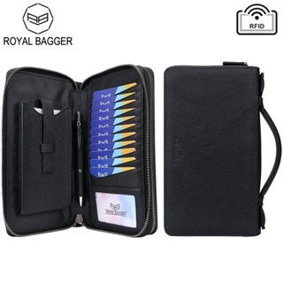 Royal Bagger RFID 屏蔽手拿包手機錢包男士錢包真皮牛皮大容量商務包辦公手提包 1466