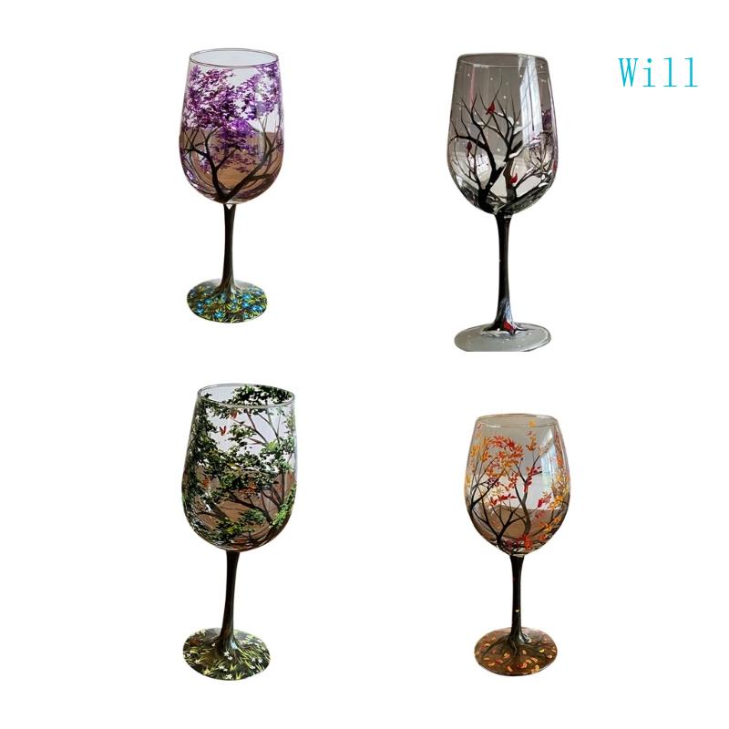 將四個季節樹酒杯耐用果汁啤酒高腳杯優雅的白葡萄酒紅酒或雞尾酒玻璃器皿
