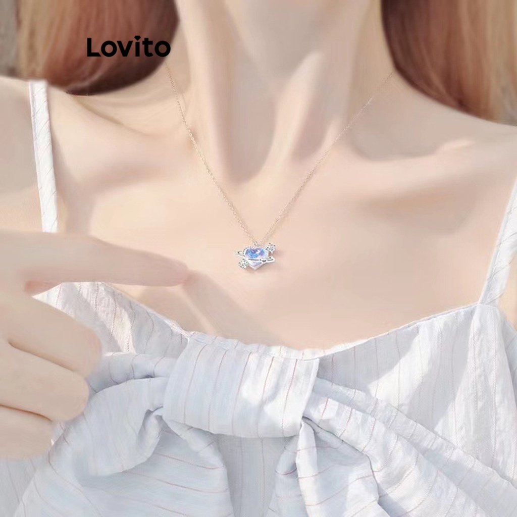Lovito 女士休閒心形水鑽項鍊 LFA08175 (銀色)