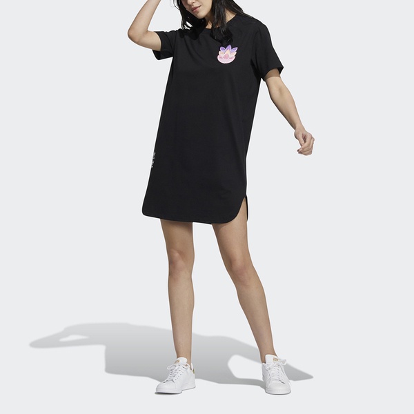 Adidas Dress Graphics HF0115 女 連身洋裝 經典 休閒 國際版 棉質 造型下襬 穿搭 黑