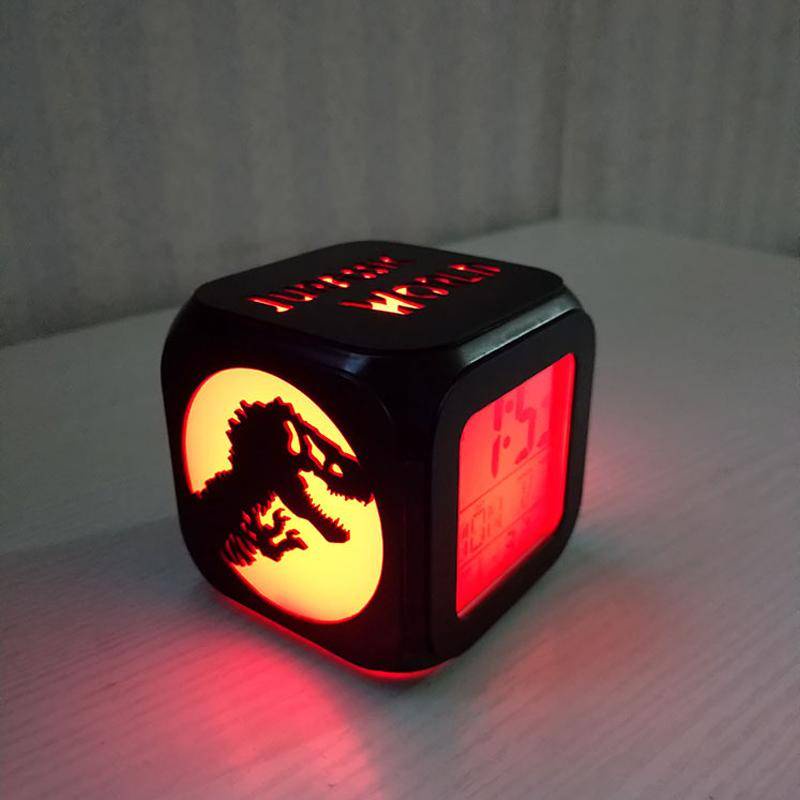 侏羅紀公園恐龍創意小鬧鐘LED小夜燈 電池式 電子數字鐘 床頭鬧鐘臥室柔光氣氛燈