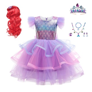 美人魚公主裙 彩虹洋裝 女童蓬蓬裙 中長裙洋裝 派對洋裝