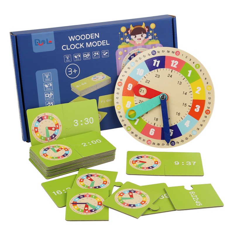 木質時鐘模型 幼兒童小學生蒙氏教具 早教時間認知積木 配對科教玩具 教學時鐘玩具